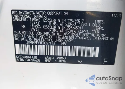 2014 Toyota Rav4 Xle z USA, uszkodzony, nr VIN JTMWFREV1ED027113
